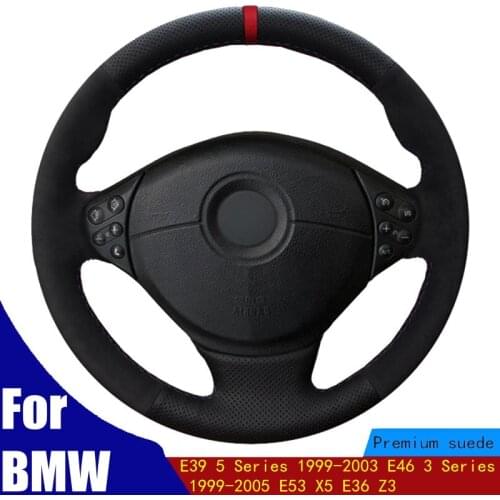 DIY Car Steering Wheel Cover Black Genuine Leather Suede For BMW E39 5 Series 1999-2003 E46 3 Series 1999-2005 E53 X5 E36 Z3