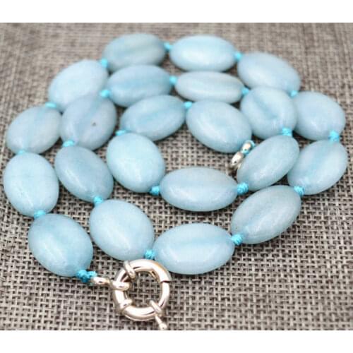 Hot New 13x18mm natural aquamarine Flat Oval Gemstone Beads Necklace 18 "