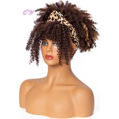 Synthetic Womens Short Headband Wig Mix Brown Afro Kinky Curly Wig Daily Wear Natural Soft Fluffy Hair Bands Woman Fake Hair