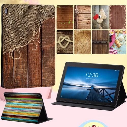 Tablet Case for Lenovo Smart Tab M10 FHD/Tab E10 10.1"/Tab M10 10.1" Anti-fall Wood Pattern PU Leather Flip Protective Case+ Pen