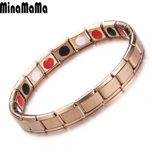 Rose Gold Black Color Stainless Steel Germanium Magnetic Bracelet for Women Men Healing Jewelry Bio Energy Elastic Bracelets
