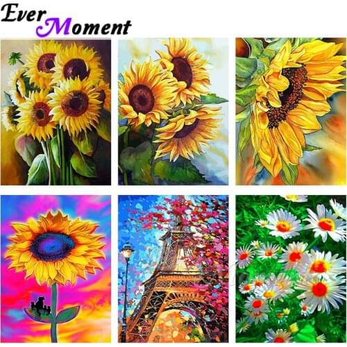 Ever Moment Diamond Painting Art Yellow Sunflower Plant Resin Full Square Drills Handmade Leisure At Home Mosaic Décor ASF2125