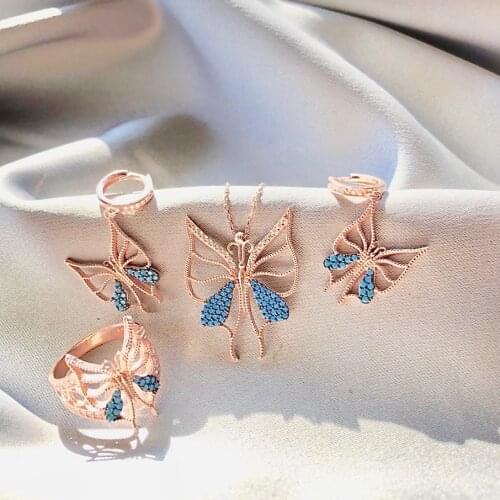 Blue Gotic Butterfly Colorfull 925 Silver Set