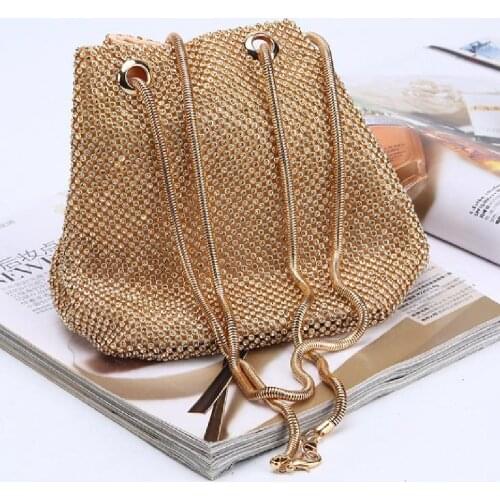 Diamond set Evening bag new pure handmade diamond banquet evening bag fashion multi-functional bucket hand bag leisure small bag