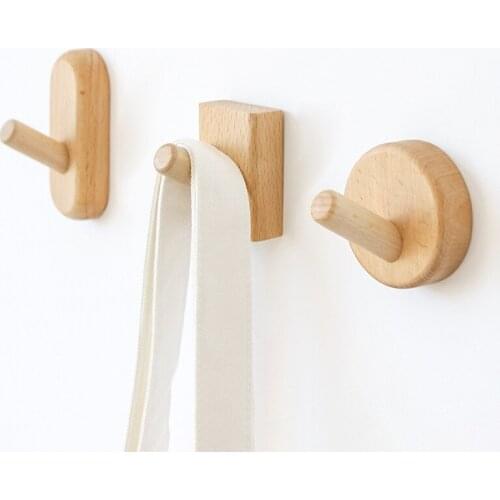 Nordic Style Natural Wooden Hanger Wall Mounted Coat Key Bags Storage Holder Wall Decoration Hook for Hat Scarf Bathroom Rack
