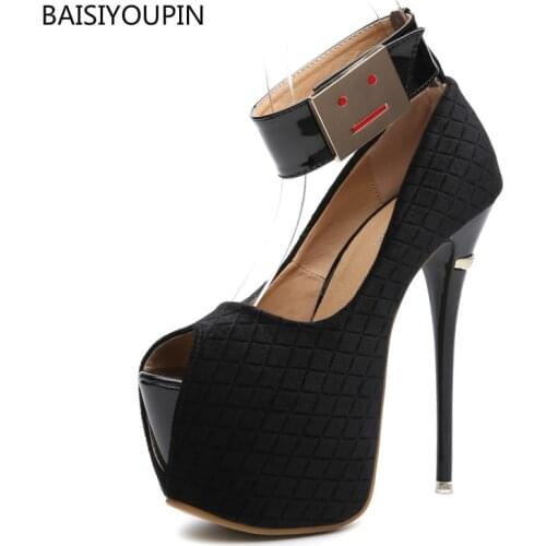 New Solid Women Summer Pumps Shoes Platform(7cm) Party Good-quality Peep Toe 16cm High Heels Fashion Catwalk Club Female Shoes