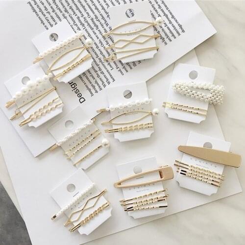 New Korean Cute Classic Simple Pearl Golden Hairpin Female Girl Metal Triangle Geometry Hair Clip Jewelry Hair Accessories