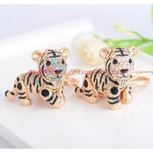 New Full Rhinestone Exquisite Animal Little Tiger Keychain Charm Bag Keyrings Holder