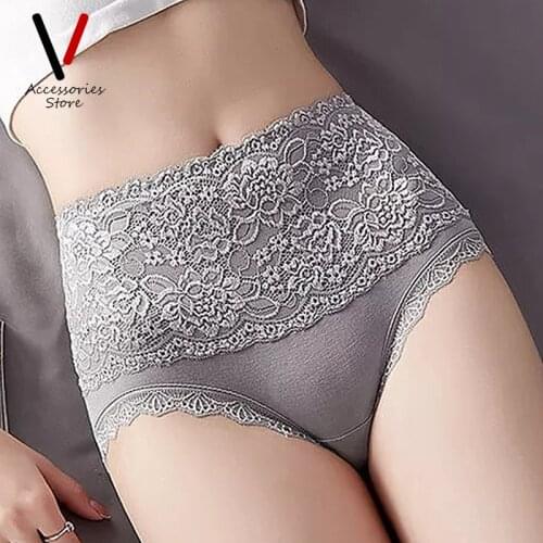 Plus Size Shapers Cotton Health Lingerie Women High Waist Lace Panties Tummy Control Slimming Seamless Briefs