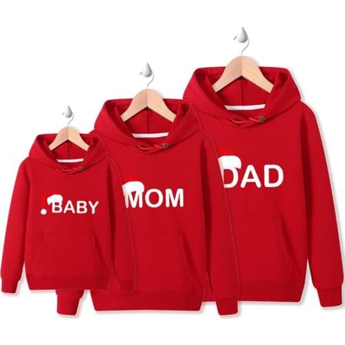 Christmas Family Matching Sweatshirt Hoodie Simple Santa Hat Letter Pullover Shirt Xmas Sweatshirt Dad Mom Baby Pullover Clothes