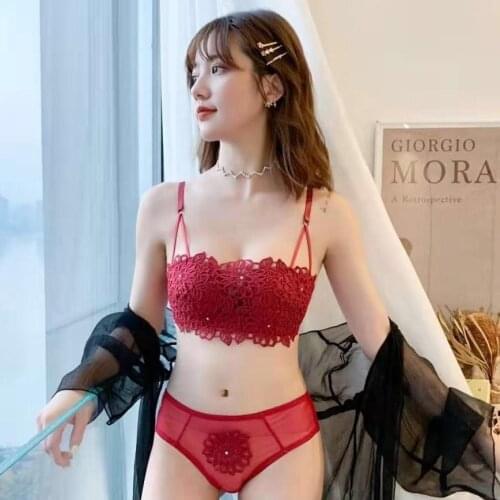 Sexy retro embroidery without underwire brassiere type bra cover gathered small chest thin under thick girls underwear suit