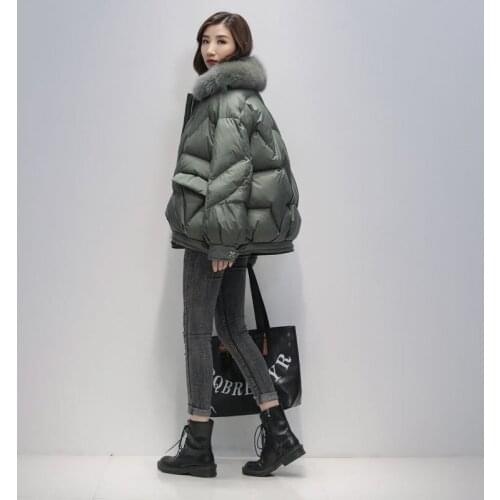 High Quality Fox Fur Collar Parka Coat Women Short Winter Jacket Woman Down Coat Female Warm Hooded White Duck Down Jacket Parka