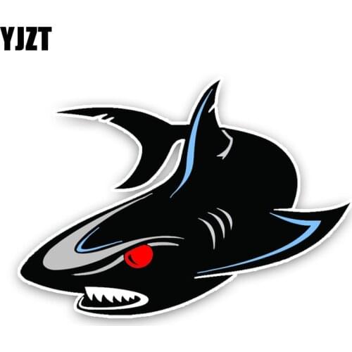 YJZT 14.8CM10.6CM Lovely Angry Cartoon Shark Colored PVC Car Sticker Decoration C1-5310