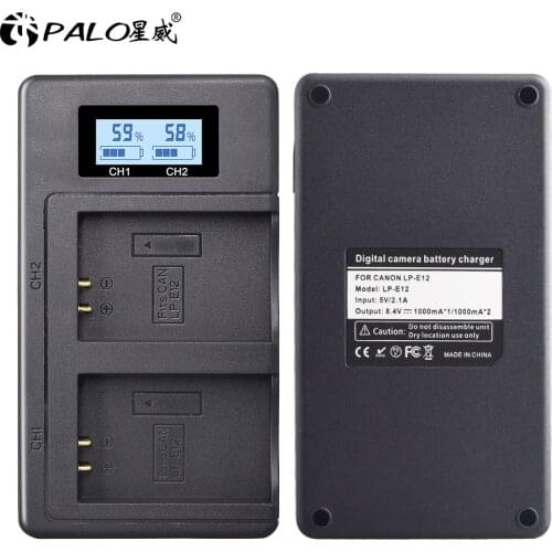 PALO fast charge LCD USB smart LP E12 battery charger for LPE12 LP-E12 battery Canon EOS M M10 M50 M100 100D Kiss X7 SL1 camera