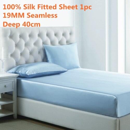 1PC 19MM Seamless Fitted Sheet Deep 40cm 100% Mulberry Silk High Quality Solid Color CalKing King Queen Twin Full Size