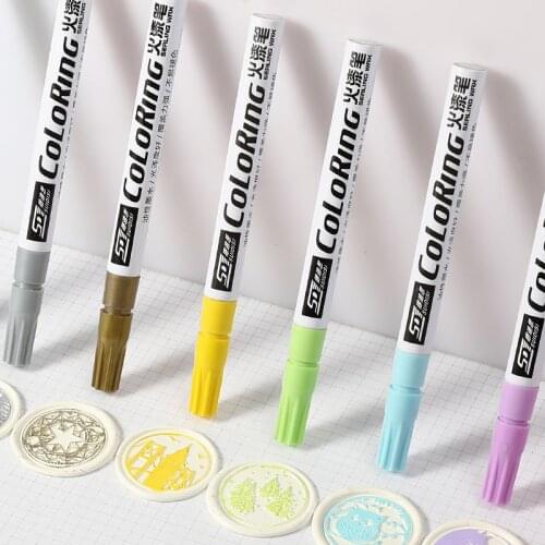 10 Colors Sealing Wax Stamp Mark Pen Decoration Wax Seal Metal Gold Color Pen Metallic Wax Stamp Marker Vintage Waxing Color Pen