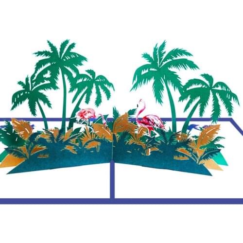 10pcs Handmade Kirigami Origami Flamingo Coconut Tree 3D Pop UP Greeting Cards Invitation card For Wedding Birthday Party Gift
