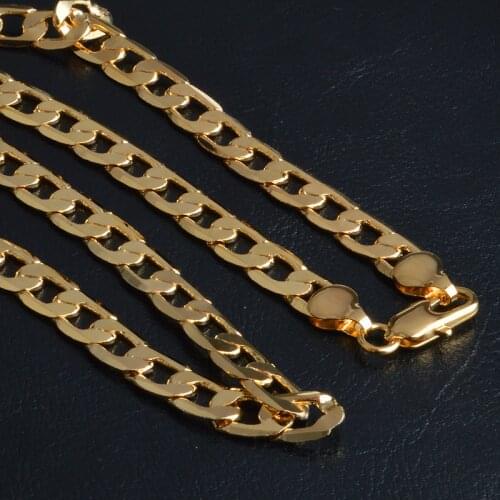 18K Gold Plated Boutique 8MM 1-3 NK One Side Necklace Figaro Copper Necklace C