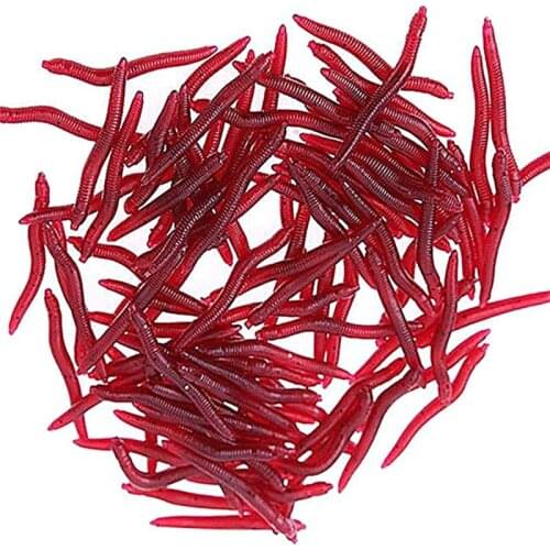 200/100/50/20pcs Fishing Lures 0.2g 3.5cm Lifelike Red Worm Soft Lure Simulation Earthworm Luminous Worms Fishing Bait Supplies