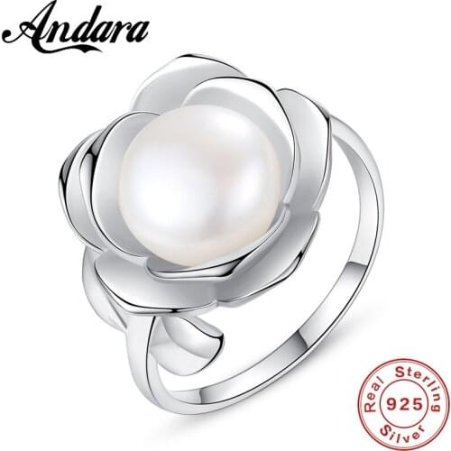 2018 New Genuine 925 Sterling Silver Rose Flower Stackable Pearl Rings Sterling Jewelry Gift