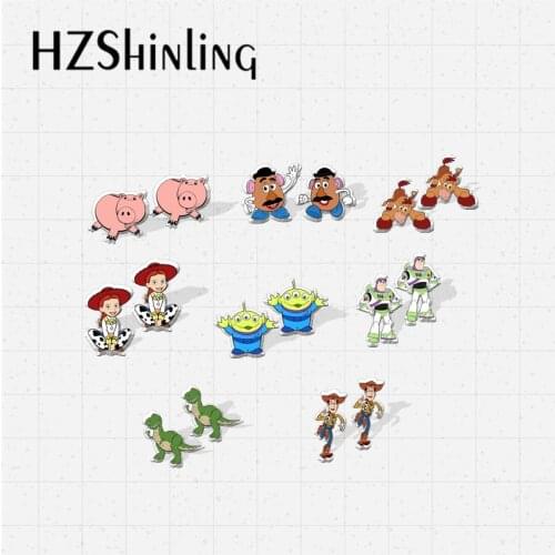 2021 New Arrival Kawaii Cartoon Movie Toy Stories Buzz Lightyear Dinosaur Epoxy Acrylic Stud Earrings