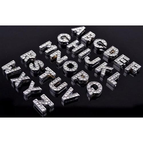 260PCS 8mm Clear Rhinestone Silver Letters A-Z Slide Charms Slide Beads DIY 8mm Bracelets Wristbands,Belt Straps Pet Name Collar