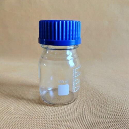 3pcs 100ML Reagent Bottle,graduated storage bottles with GL45 blue screw-cap,clear glass bottle