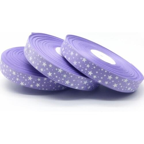 5 Yards/lot 1Inch (25mm)Wide Light purple Printing Stars Grosgrain Ribbon Hair Bow/Christmas/wedding DIY Sewing Craft
