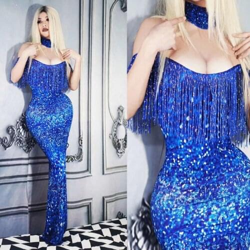 6 Colors Fringes Long Dress Nude Stretch One Piece Tassel Skinny Dress Outfit Wear Evening Birthday Celebrate Sexy Dress DJ1008