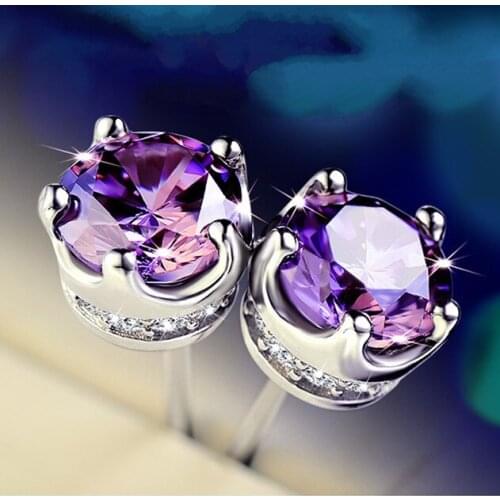 925 Sterling Silver Piercing Crystal Crown Stud Earrings For Women Accessories Pendientes eh1314