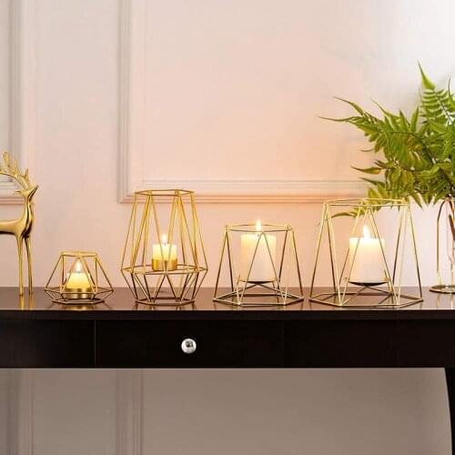 ABSF 4 Pcs Metal Geometric Design Tea Light Votive Candle Holders, Hollow Tealight Candle Holders for Wedding Home Decoration