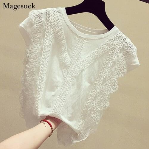 Summer 2021 New Womens Tops Korean Fashion Clothing Plus Size Solid Lace Patchwork Shirt Hollow Out Blouse Women Blusas 4835 50