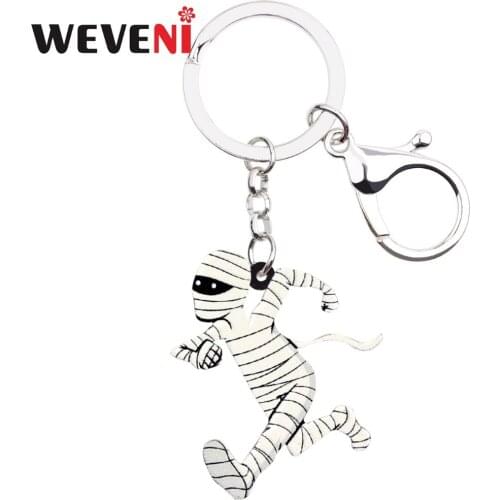 WEVENI Acrylic Halloween Running Mummy Zombie Key Chains Pendant Ring Anime Jewelry For Women Girls Handbag Cheap Charm Gift