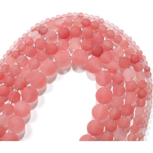 1strand/lot 4-12MM Matte Watermelon Red Chalcedony Stone Beads Polished Round Loose Stone Beads Diy Fashion Jewelry Making