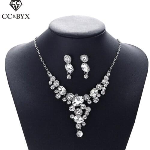 CC Stud Earring and Necklace Luxury Jewelry Sets Wedding Jewelry Sets For Bridal Shine Cubic Zircon Party Accessories Gift D003