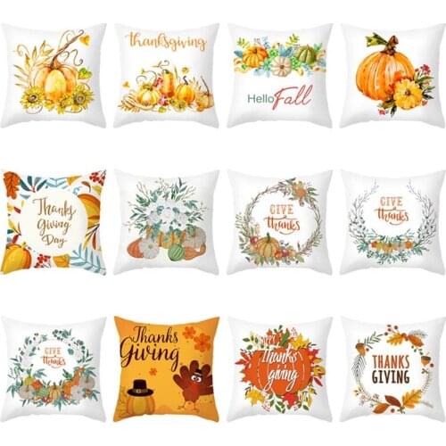 Thanksgiving Day Pumpkin Decorative Pillowcae 45x45cm Square Home Decor Cushion Cover Throw Pillow Case for Sofa Bed Car
