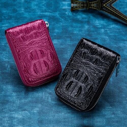 Unisex Card Holder Wallets Genuine Leather Male Business RFID Cards Wallet Zipper Pocket Female Credit Holders Purses