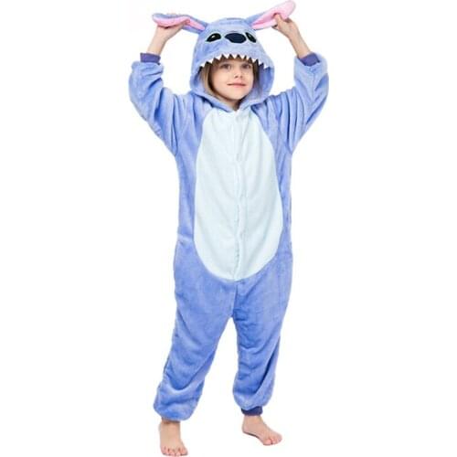 Children Onesie Stitch Kigurumi For Kids Pajamas Girls Boy Animal Pijamas Flannel Cartoon Bodysuit Birthday Cosplay Costume Gift