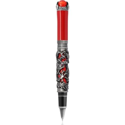 Jinhao Dragon King Ancient Roller Ball Pen Unique Metal Embossing Hi-tech, Gray & Red For Business Writing Gift Pen New