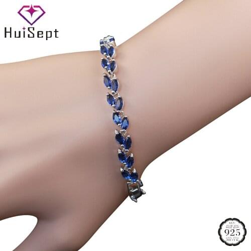 HuiSept Bracelet 925 Silver Jewelry with Zircon Gemstone Luxury Hand Accessories for Women Wedding Bridal Party Gift Wholesale