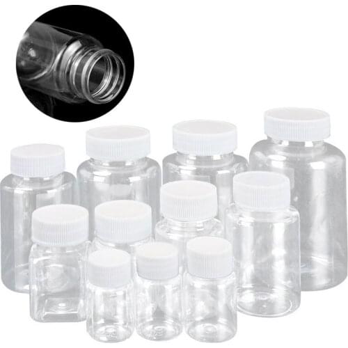 50Pcs 15/20/30/50ml Refillable Plastic PET Seal Bottle Small Clear Vial Liquid Reagent Store Container Powder Medicine Pill Vial