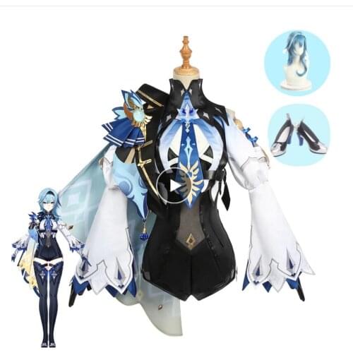 Genshin Impact Eula Cosplay Costume Uniform Women Halloween Party Outfit Game Suit Jumpsuit Set Shoes Wig Genshin Cosplay