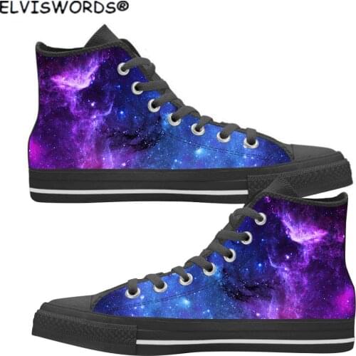 ELVISWORDS Fashion Galaxy Pattern Males Vulcanized Flats Shoes High Top Breathable Walking Shoes for Men Casual Mans Sneakers