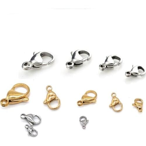 20pcs 9 10 11 12 13mm Stainless Steel Gold Plated Lobster Clasp Hooks for Necklace&Bracelet Chain DIY Fashion Jewelry Findings
