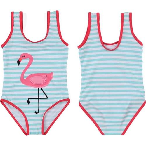 2021 Girls Striped Flamingo Swimsuit Double Shoulder Sexy Childrens Baby Swimsuit BIKINI
