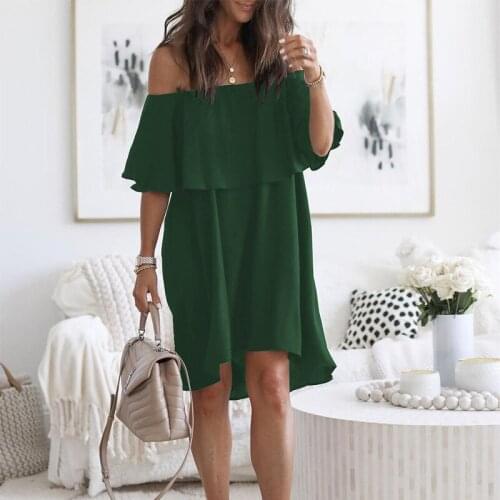 Summer Dress Women Clothing Black Dresses Femme Robes Ruffles Slash Neck Butterfly Sleeve Casual Loose Dress For Women Vestidos