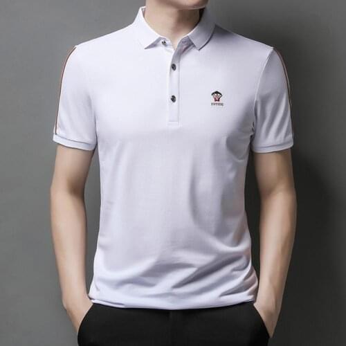 Men Turndown Collar Embroidery Shirt Moisture Absorption Basic Style Regular-fit Pullover T-shirt Button Design Casual Male Tops