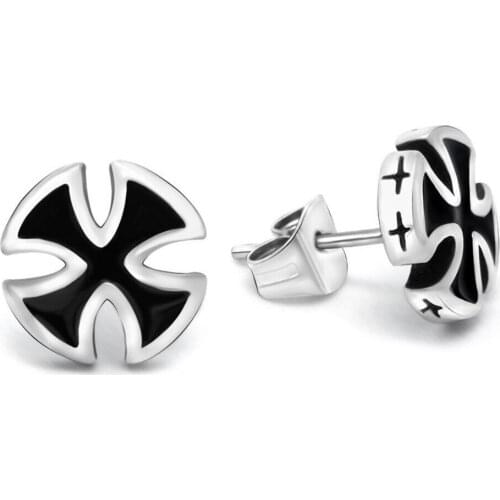 Monla New Fashion Cross Men Earrings Black Colors Man Jewelry Male Stud Earrings