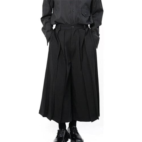 Mens wide leg trousers pleated dark flared pants super loose