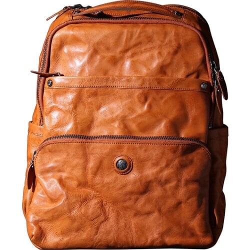 Men Backpack Travel Backpack Men Laptop Bag Schoolbag Large Capacity Cowhide Leather Retro New Italian Vegetable Tanned Leather